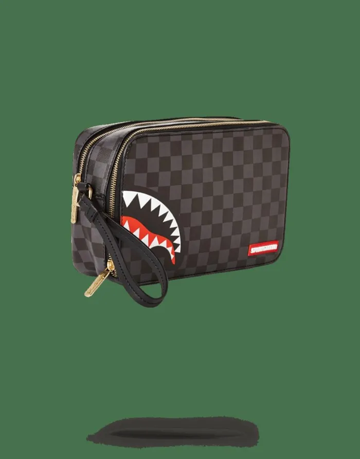 SHARKS IN PARIS BLACK CHECKERED EDITION TOILETRY AKA MONEY BAGS Bags SPRAYGROUND