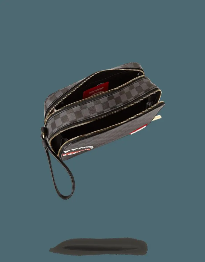 SHARKS IN PARIS BLACK CHECKERED EDITION TOILETRY AKA MONEY BAGS Bags SPRAYGROUND