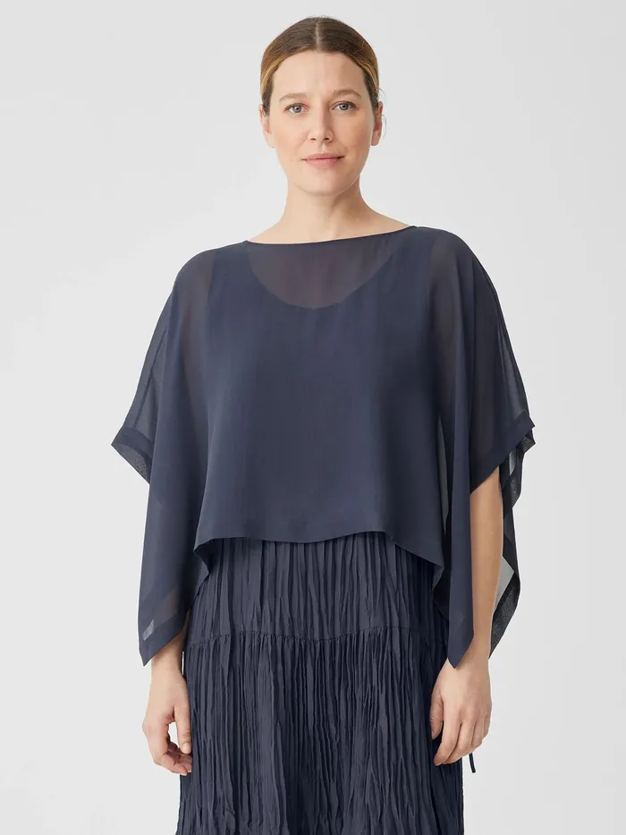 Sheer Silk Georgette Poncho Ocean Women Eileen Fisher Tops and Tees