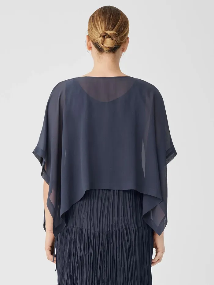 Sheer Silk Georgette Poncho Ocean Women Eileen Fisher Tops and Tees