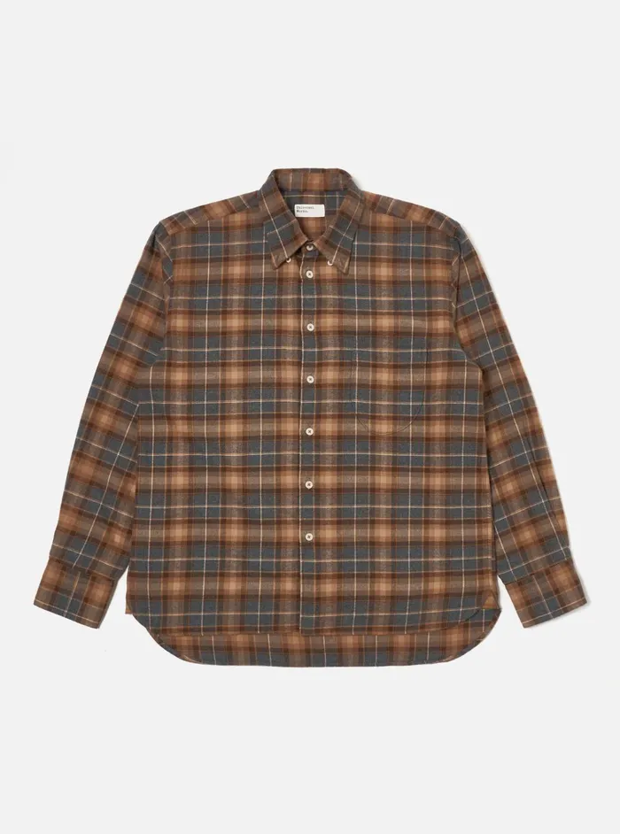 Shirts Men Universal Works Universal Works Lazy Day Shirt In BrownGrey Brushed Twill Check