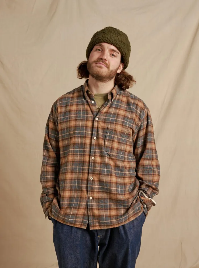 Shirts Men Universal Works Universal Works Lazy Day Shirt In BrownGrey Brushed Twill Check
