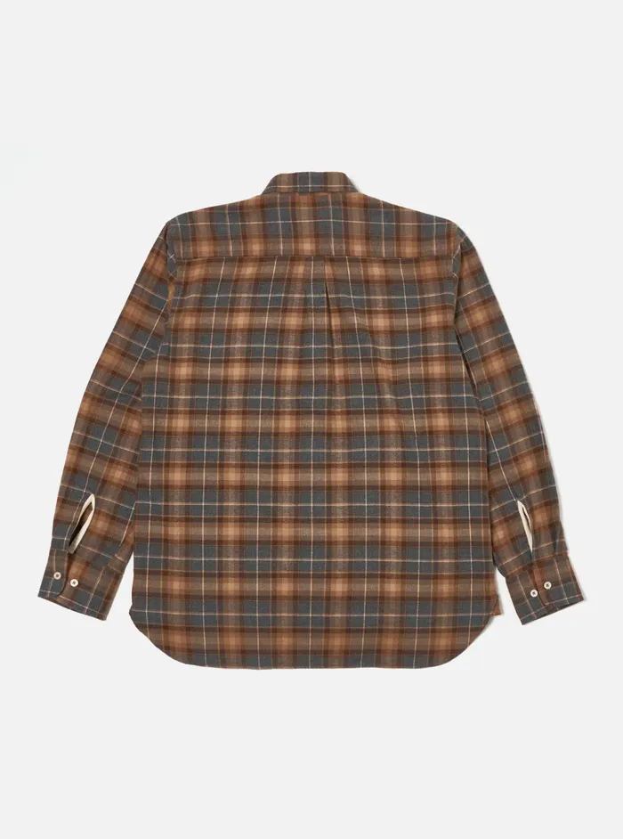 Shirts Men Universal Works Universal Works Lazy Day Shirt In BrownGrey Brushed Twill Check