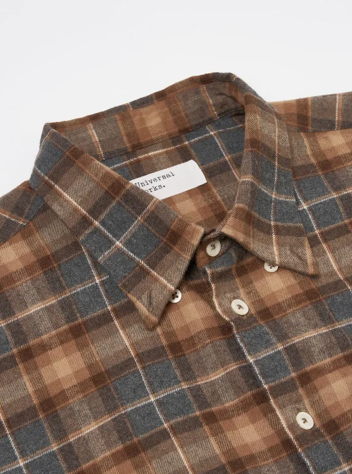Shirts Men Universal Works Universal Works Lazy Day Shirt In BrownGrey Brushed Twill Check