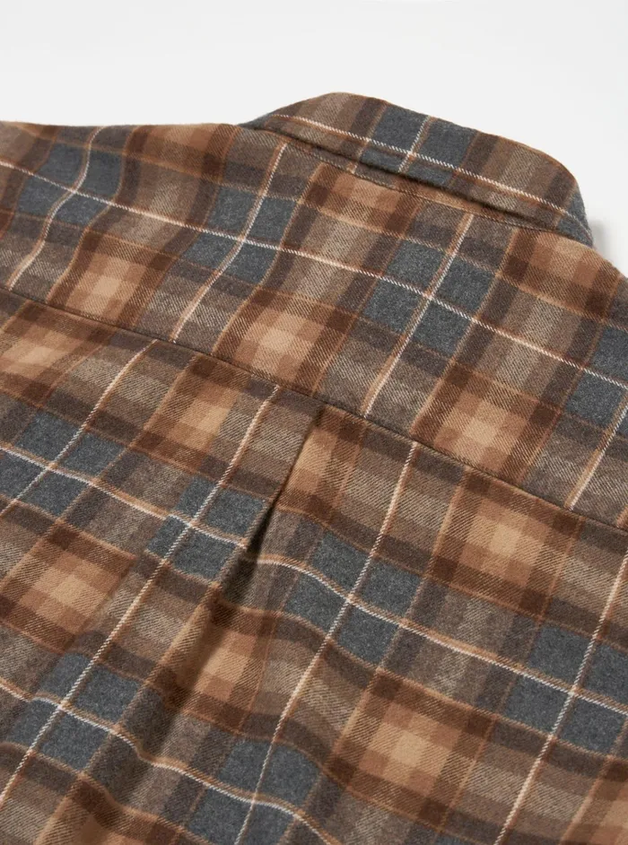 Shirts Men Universal Works Universal Works Lazy Day Shirt In BrownGrey Brushed Twill Check