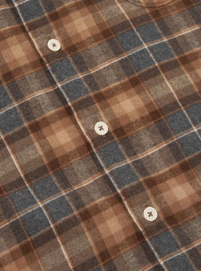 Shirts Men Universal Works Universal Works Lazy Day Shirt In BrownGrey Brushed Twill Check