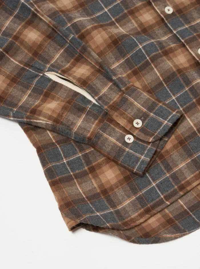 Shirts Men Universal Works Universal Works Lazy Day Shirt In BrownGrey Brushed Twill Check