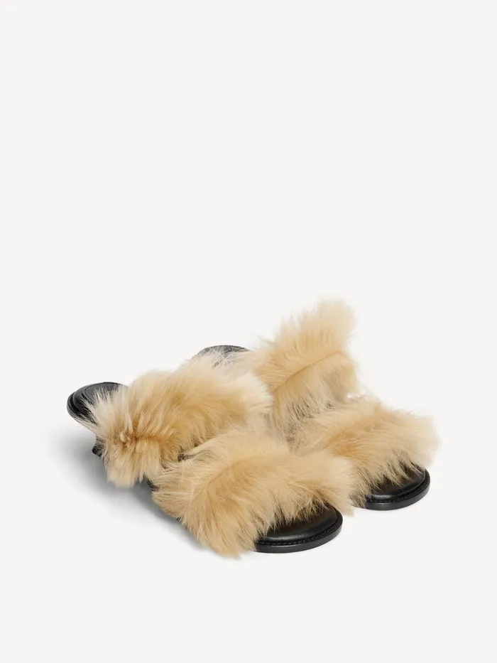 Shoes Women By Malene Birger Tianna Shearling Sandals Oyster Gray