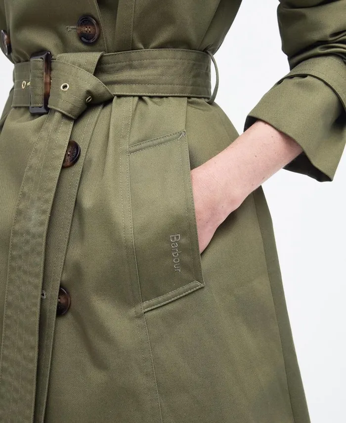 Short Greta Showerproof Trench Coat Burnt Oliveancient Poplar Women Barbour Showerproof Jackets