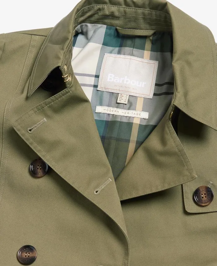 Short Greta Showerproof Trench Coat Burnt Oliveancient Poplar Women Barbour Showerproof Jackets
