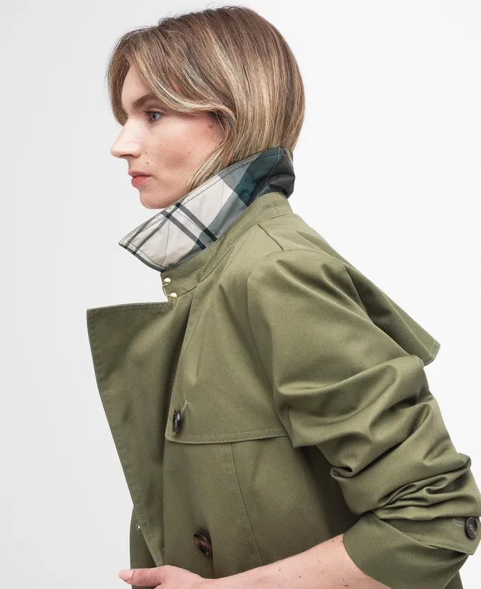 Short Greta Showerproof Trench Coat Burnt Oliveancient Poplar Women Barbour Showerproof Jackets