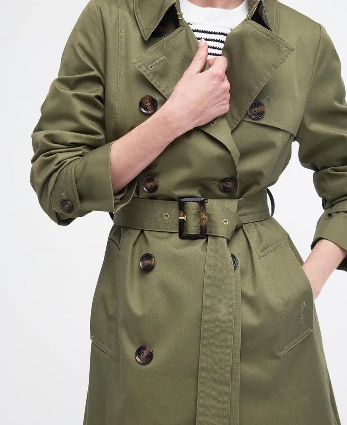 Short Greta Showerproof Trench Coat Burnt Oliveancient Poplar Women Barbour Showerproof Jackets