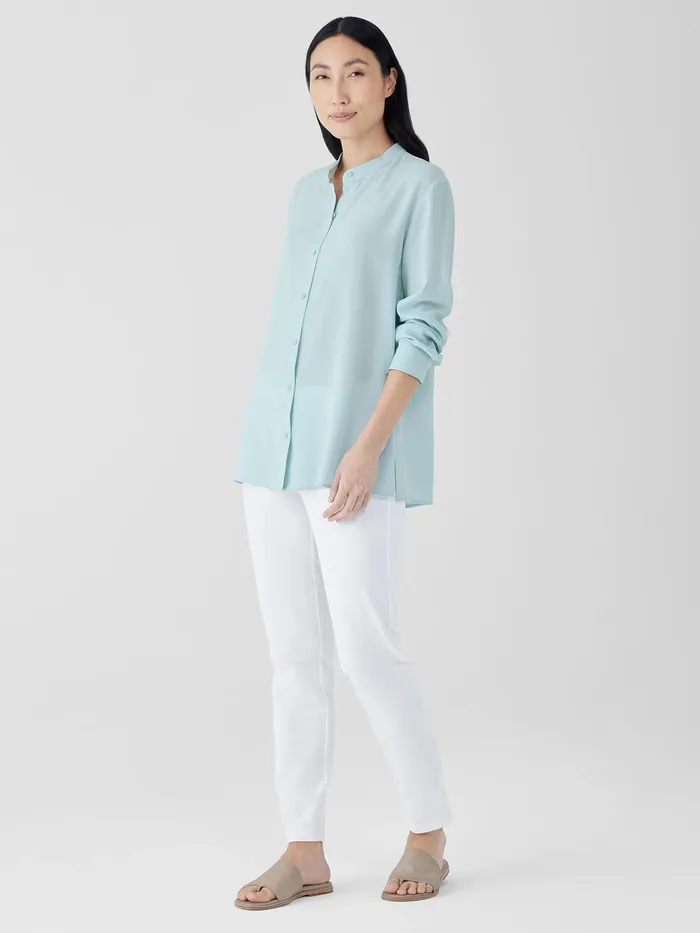 Silk Georgette Crepe Band Collar Shirt Clearwater Women Eileen Fisher Tops and Tees