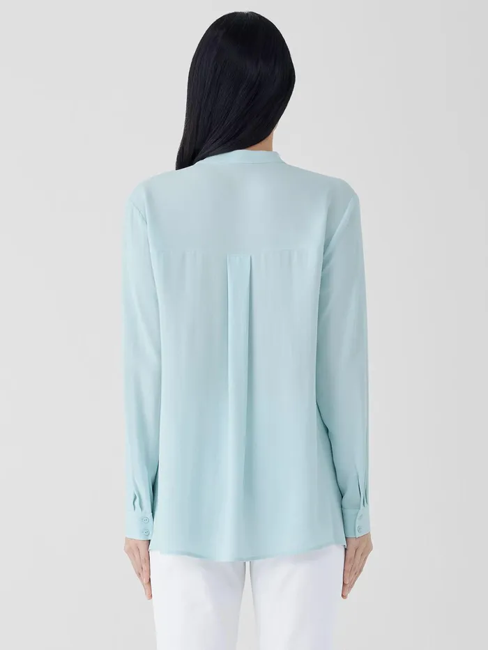 Silk Georgette Crepe Band Collar Shirt Clearwater Women Eileen Fisher Tops and Tees