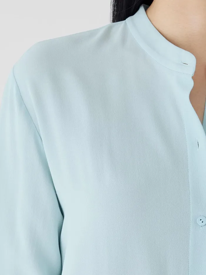 Silk Georgette Crepe Band Collar Shirt Clearwater Women Eileen Fisher Tops and Tees