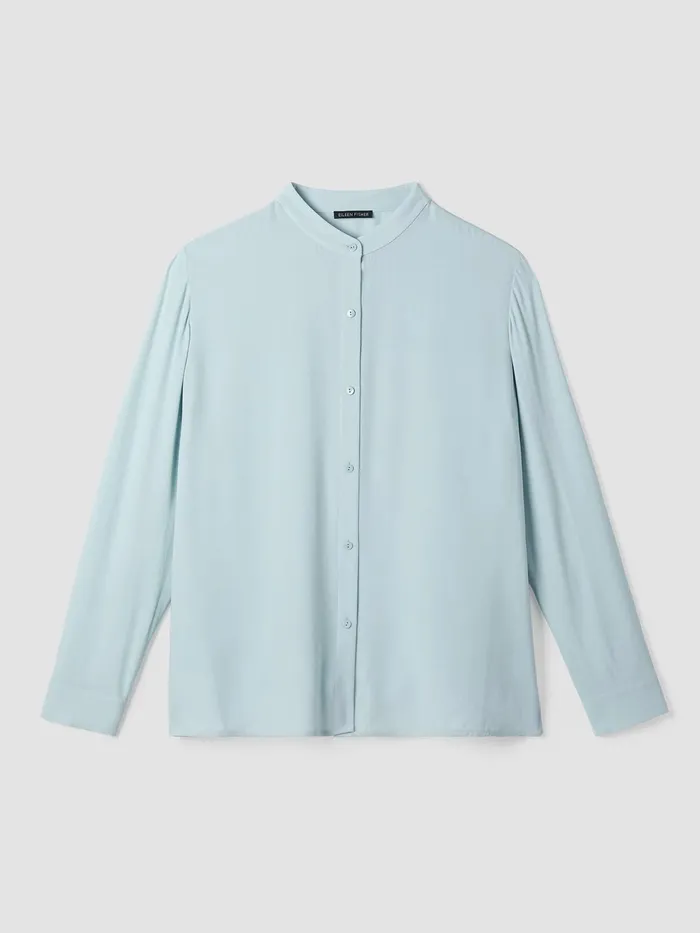 Silk Georgette Crepe Band Collar Shirt Clearwater Women Eileen Fisher Tops and Tees