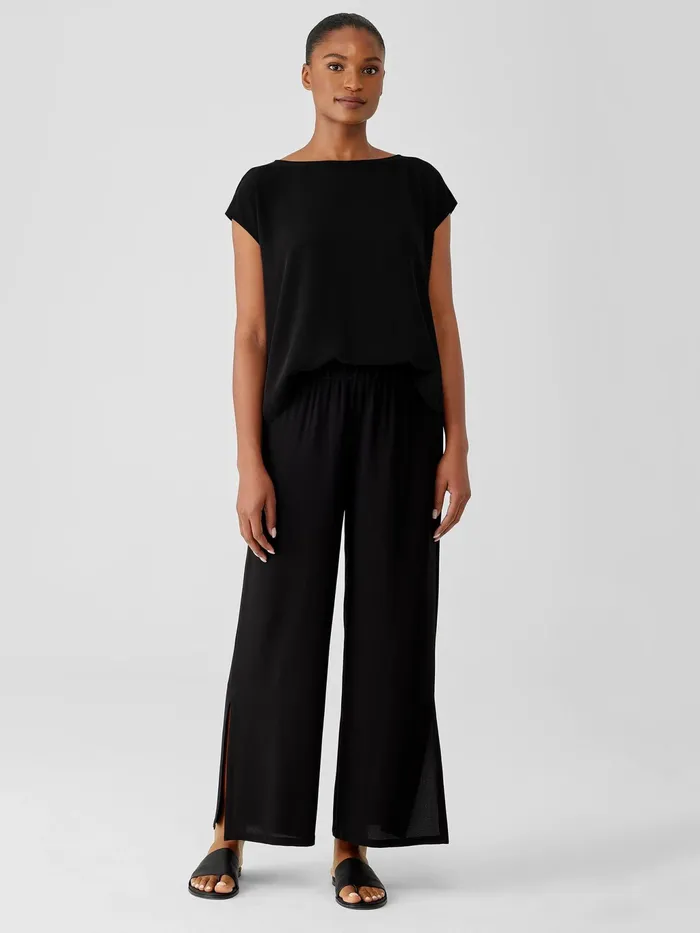 Silk Georgette Crepe Pant With Slits Black Women Eileen Fisher Pants Shorts and Jumpsuits