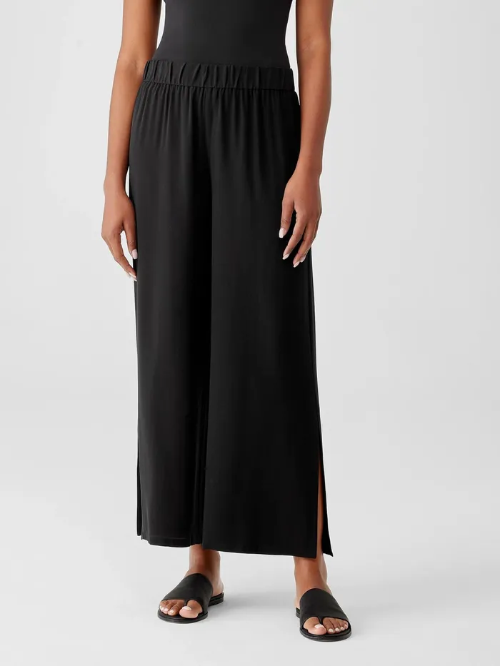 Silk Georgette Crepe Pant With Slits Black Women Eileen Fisher Pants Shorts and Jumpsuits