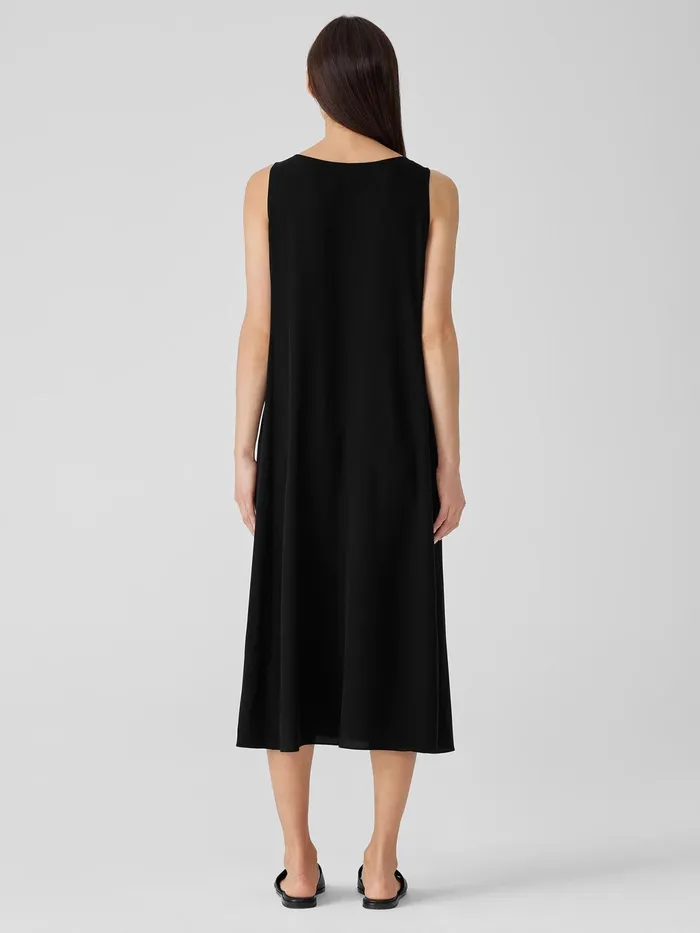 Silk Georgette Crepe Scoop Neck Dress Black Women Eileen Fisher Dresses and Skirts
