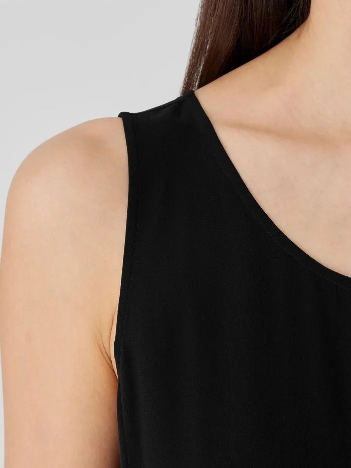 Silk Georgette Crepe Scoop Neck Dress Black Women Eileen Fisher Dresses and Skirts