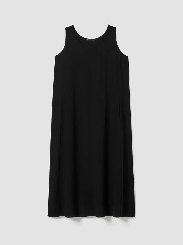 Silk Georgette Crepe Scoop Neck Dress Black Women Eileen Fisher Dresses and Skirts