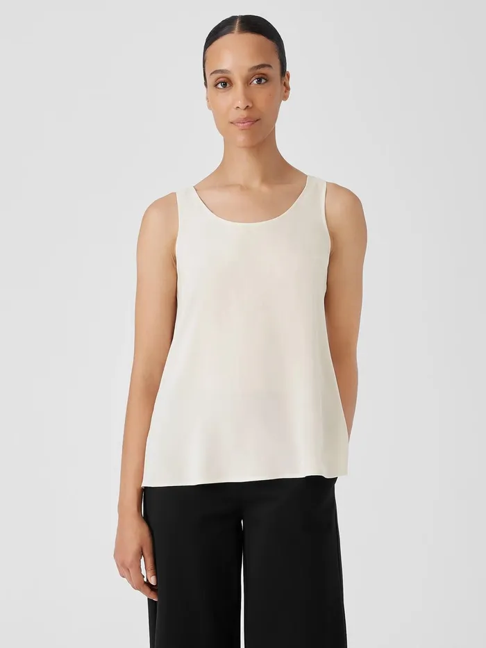 Silk Georgette Crepe Scoop Neck Tank Bone Women Eileen Fisher Petite