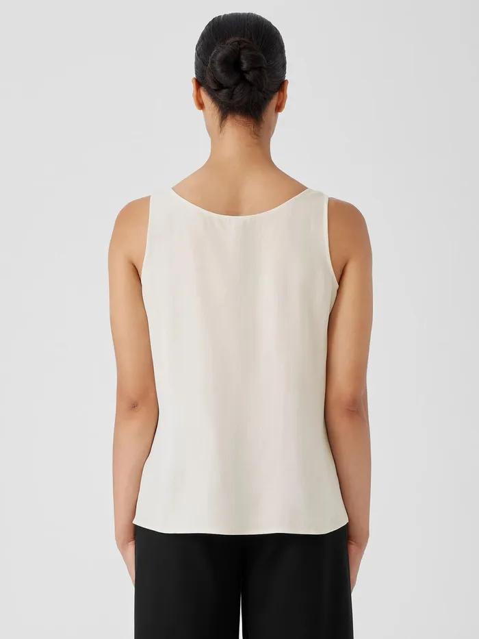 Silk Georgette Crepe Scoop Neck Tank Bone Women Eileen Fisher Petite