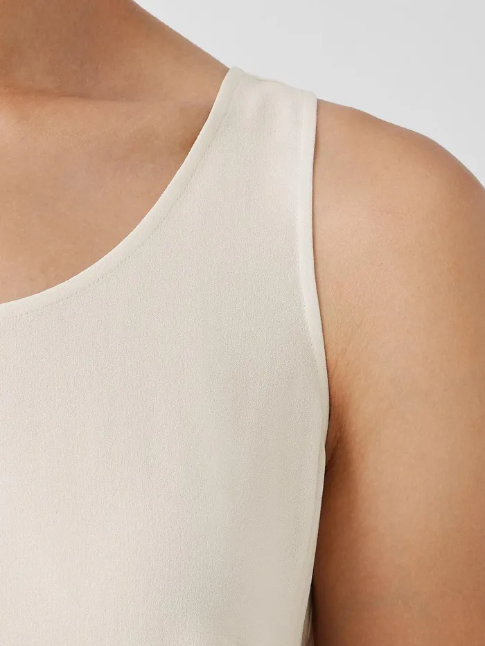 Silk Georgette Crepe Scoop Neck Tank Bone Women Eileen Fisher Petite