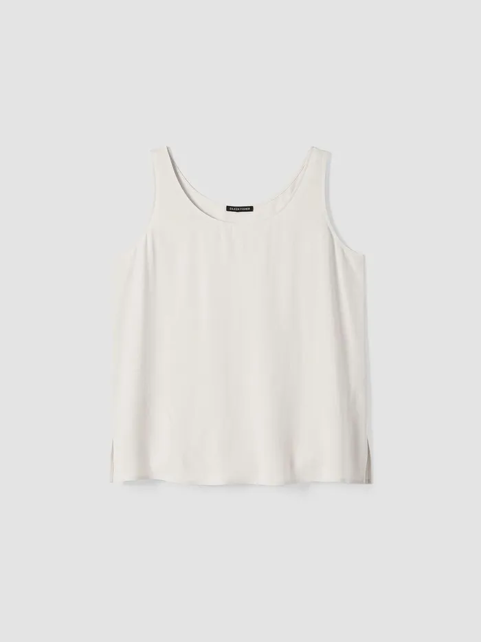 Silk Georgette Crepe Scoop Neck Tank Bone Women Eileen Fisher Petite
