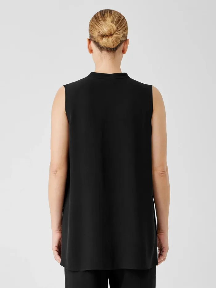 Silk Georgette Crepe Sleeveless Shirt Black Women Eileen Fisher Tops and Tees