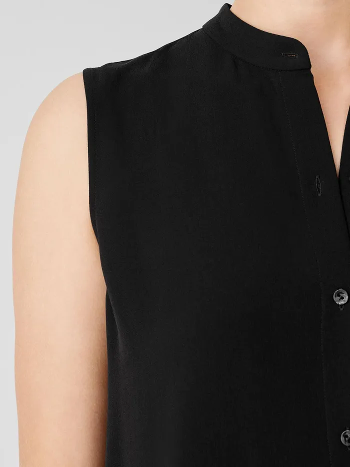 Silk Georgette Crepe Sleeveless Shirt Black Women Eileen Fisher Tops and Tees