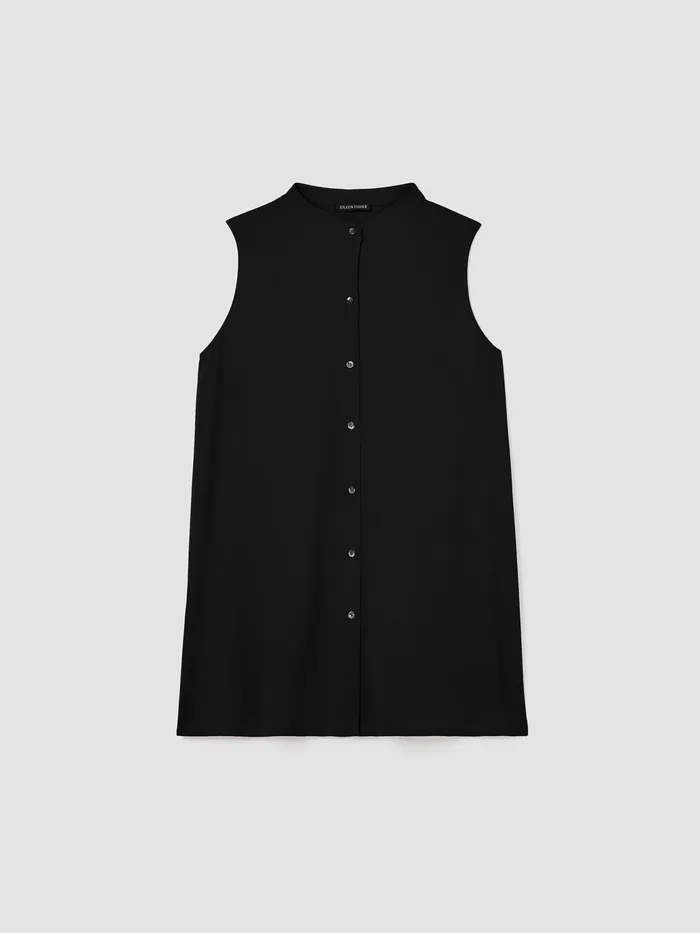 Silk Georgette Crepe Sleeveless Shirt Black Women Eileen Fisher Tops and Tees