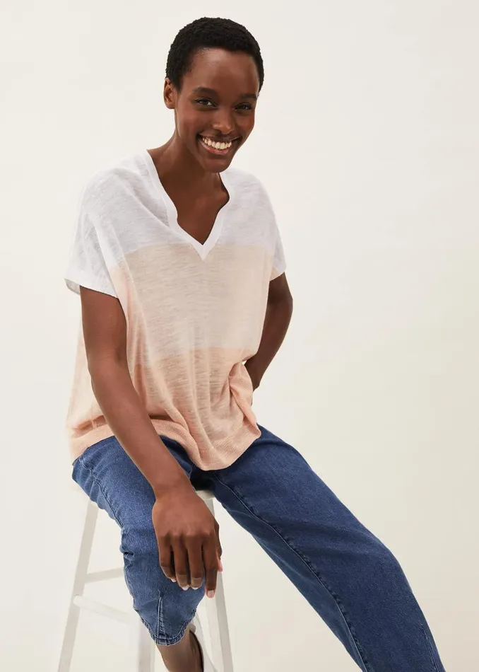 Simonea Colourblock Linen Top Whitemulti Women Phase Eight Knitwear