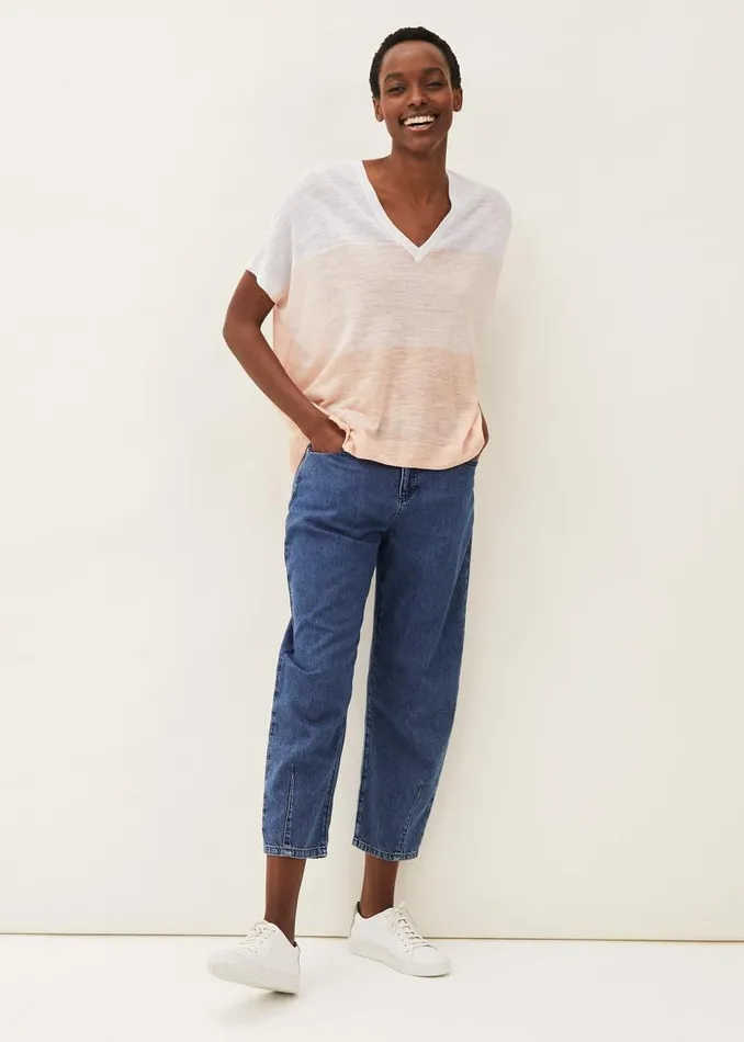 Simonea Colourblock Linen Top Whitemulti Women Phase Eight Knitwear