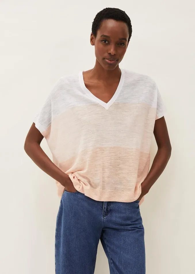 Simonea Colourblock Linen Top Whitemulti Women Phase Eight Knitwear