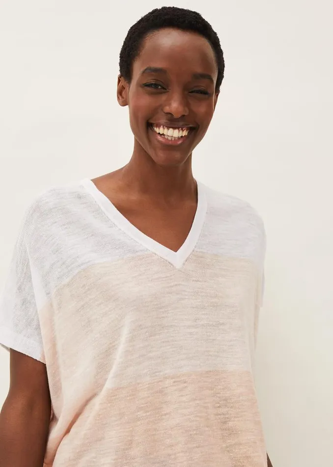 Simonea Colourblock Linen Top Whitemulti Women Phase Eight Knitwear