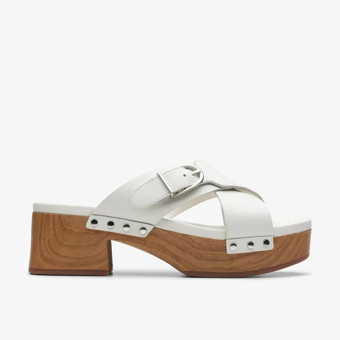 Sivanne Walk Off White Leather Women Clarks Clogs and Mules