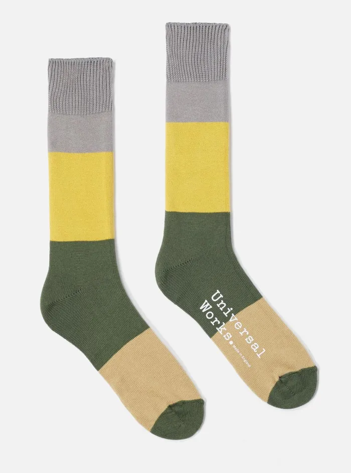 Socks Men Universal Works Universal Works Bold Stripe Sock In GreyGold Cotton