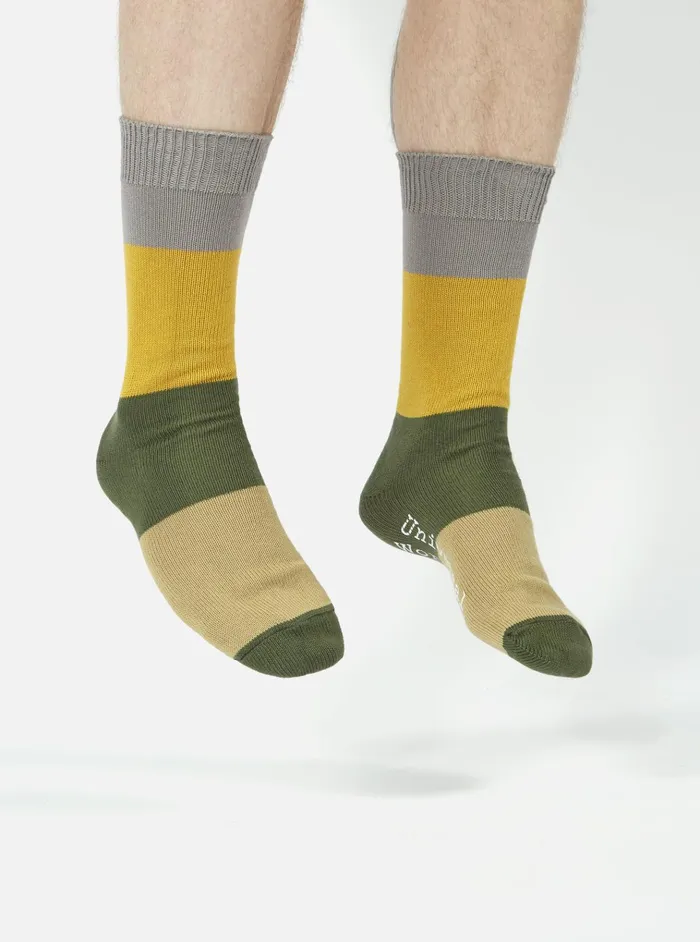 Socks Men Universal Works Universal Works Bold Stripe Sock In GreyGold Cotton