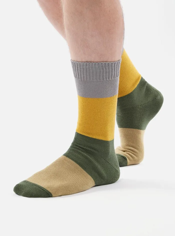 Socks Men Universal Works Universal Works Bold Stripe Sock In GreyGold Cotton