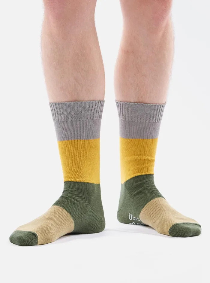 Socks Men Universal Works Universal Works Bold Stripe Sock In GreyGold Cotton