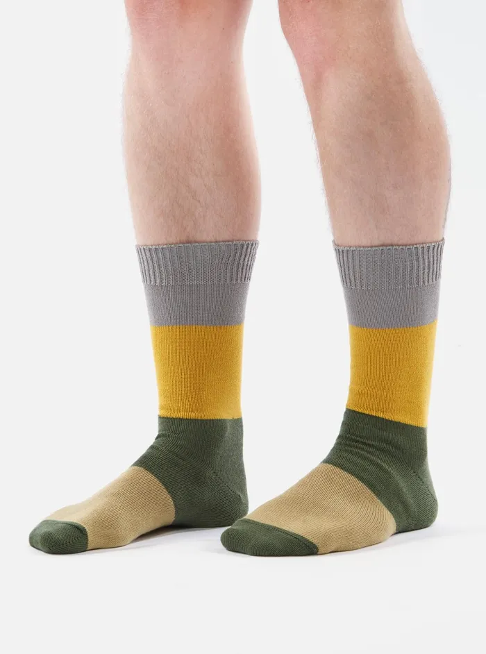Socks Men Universal Works Universal Works Bold Stripe Sock In GreyGold Cotton