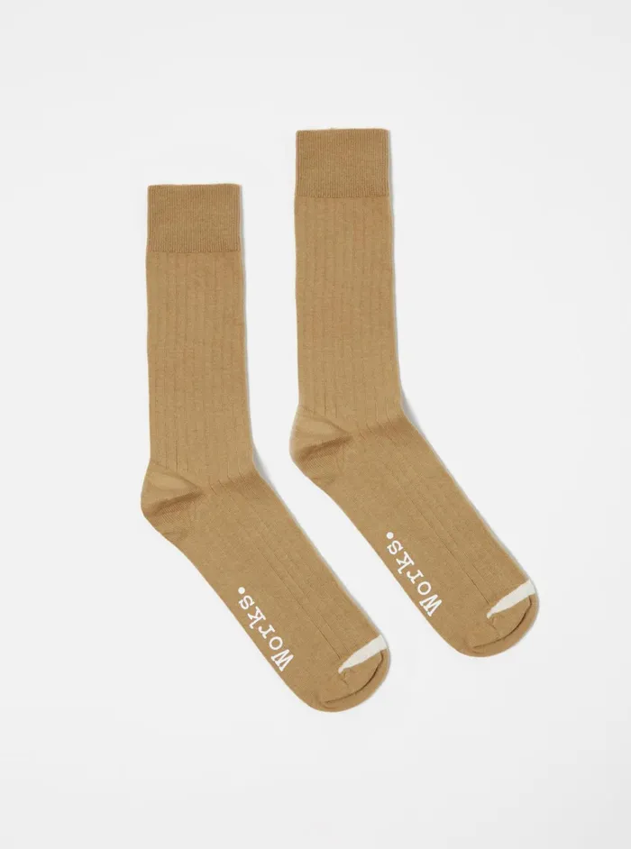 Socks Men Universal Works Universal Works Modal Sock In Cumin Rib Knit