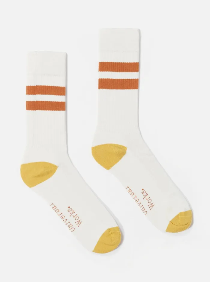 Socks Men Universal Works Universal Works Sport Sock In EcruOrange Cotton Rib