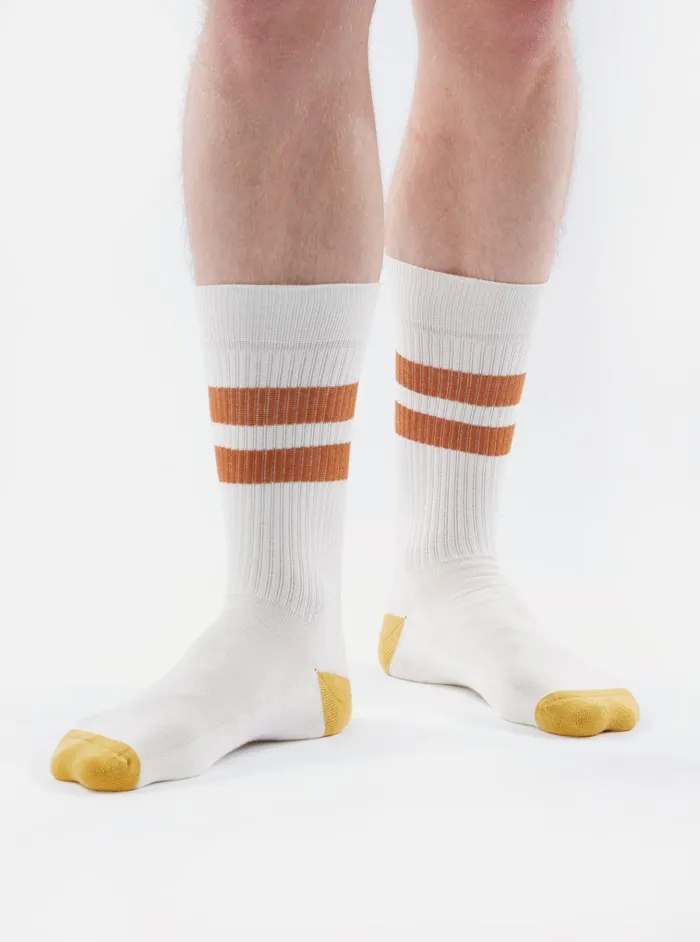Socks Men Universal Works Universal Works Sport Sock In EcruOrange Cotton Rib Socks Men Universal Works Universal Works Sport Sock In EcruOrange Cotton Rib