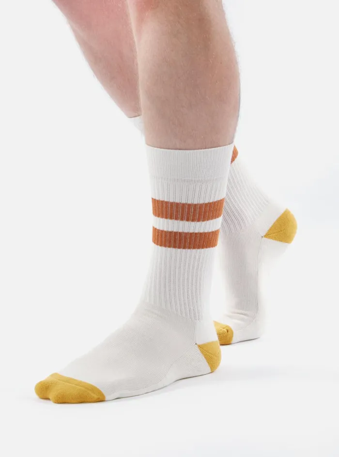 Socks Men Universal Works Universal Works Sport Sock In EcruOrange Cotton Rib Socks Men Universal Works Universal Works Sport Sock In EcruOrange Cotton Rib