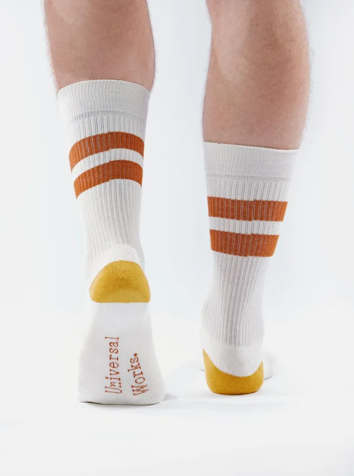 Socks Men Universal Works Universal Works Sport Sock In EcruOrange Cotton Rib Socks Men Universal Works Universal Works Sport Sock In EcruOrange Cotton Rib