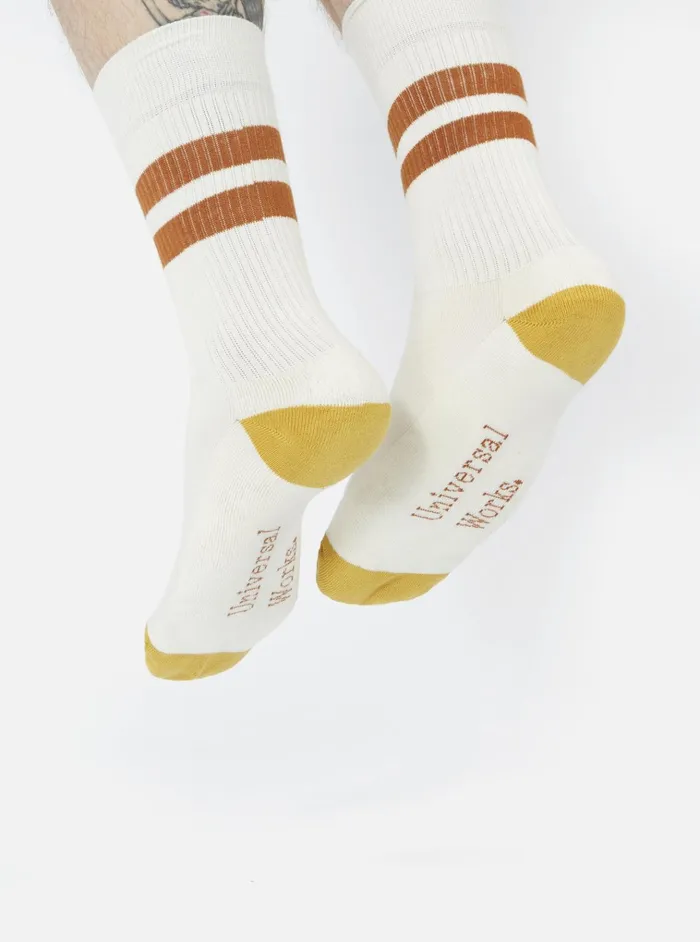 Socks Men Universal Works Universal Works Sport Sock In EcruOrange Cotton Rib Socks Men Universal Works Universal Works Sport Sock In EcruOrange Cotton Rib