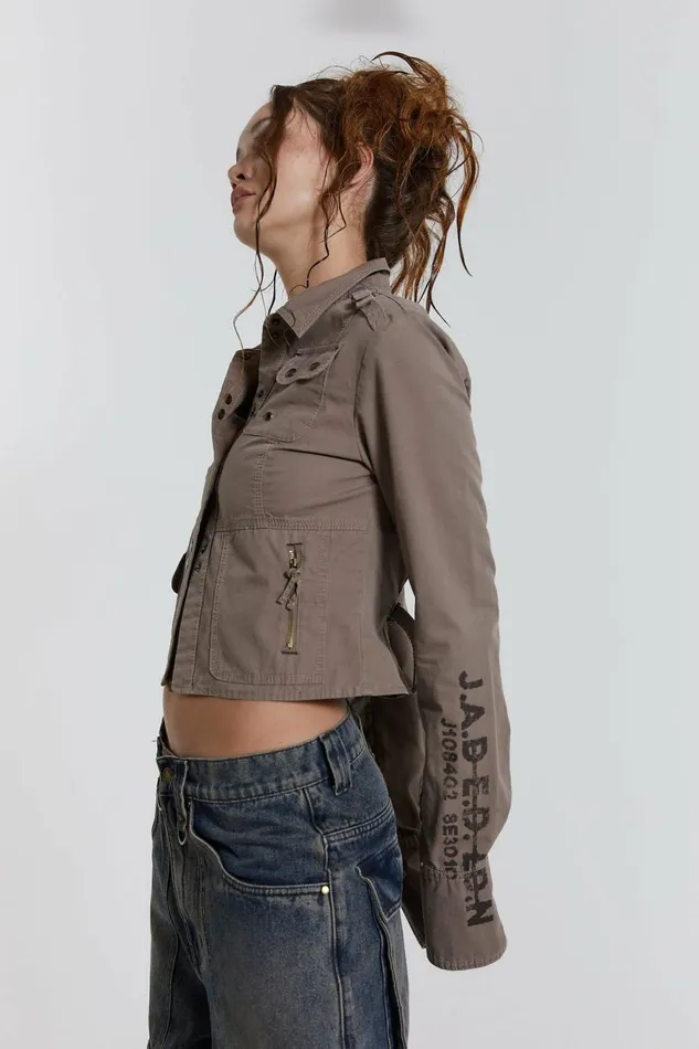 Solstice Cargo Shirt Beige Women Jaded London Long Sleeve Tops