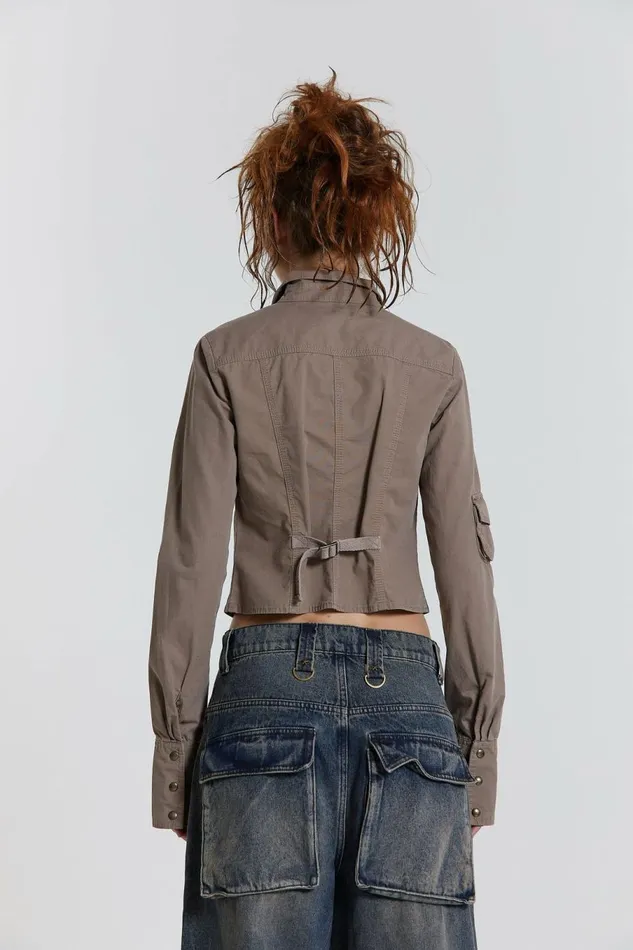 Solstice Cargo Shirt Beige Women Jaded London Long Sleeve Tops